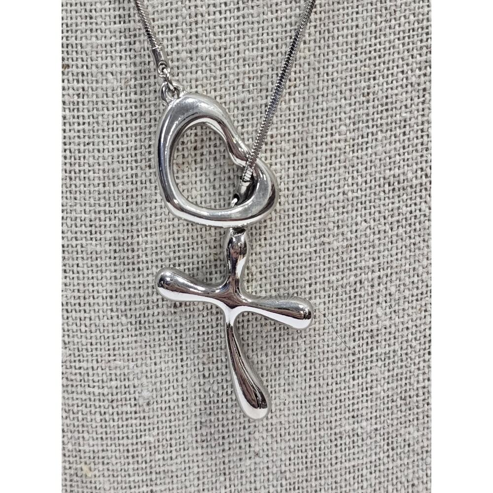 Token Of Love Heart Cross Intertwined Silver Chain Necklace Christian Agape - Picture 13 of 13